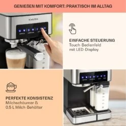 Arabica Comfort Espressomaschine 1350W 20 Bar 1,8l Touch-Bedienfeld -Klarstein 10035655 de 0003 usp