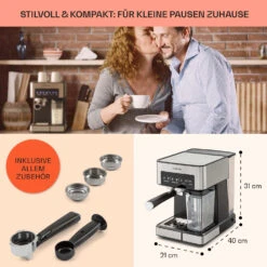 Arabica Comfort Espressomaschine 1350W 20 Bar 1,8l Touch-Bedienfeld -Klarstein 10035655 de 0005 usp