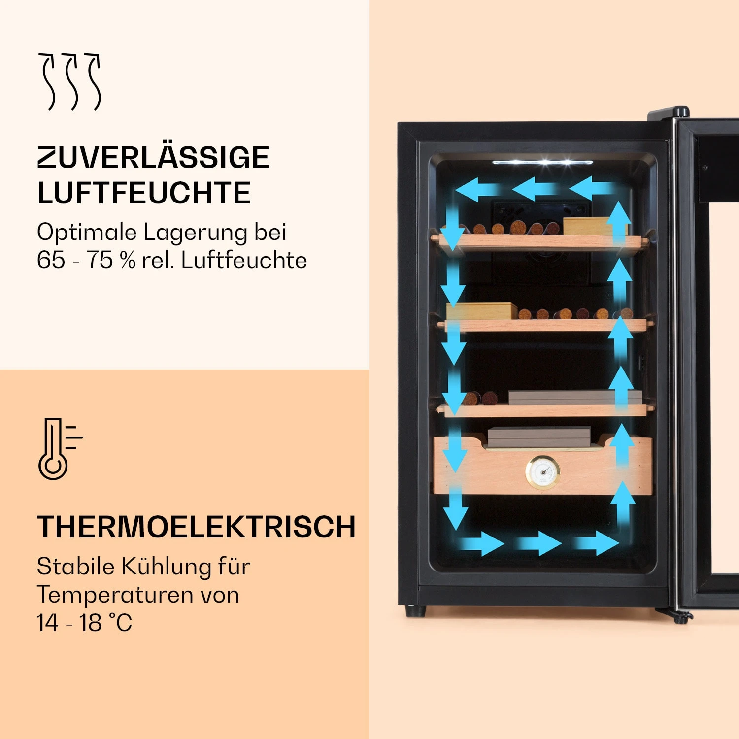 Klarstein El Presidente 48 Zigarren-Humidor 48L 3 Einschübe 1 Fach Zedernholz 6 Klarstein El Presidente 48 Zigarren-Humidor 48L 3 Einschübe 1 Fach Zedernholz – Bild 4