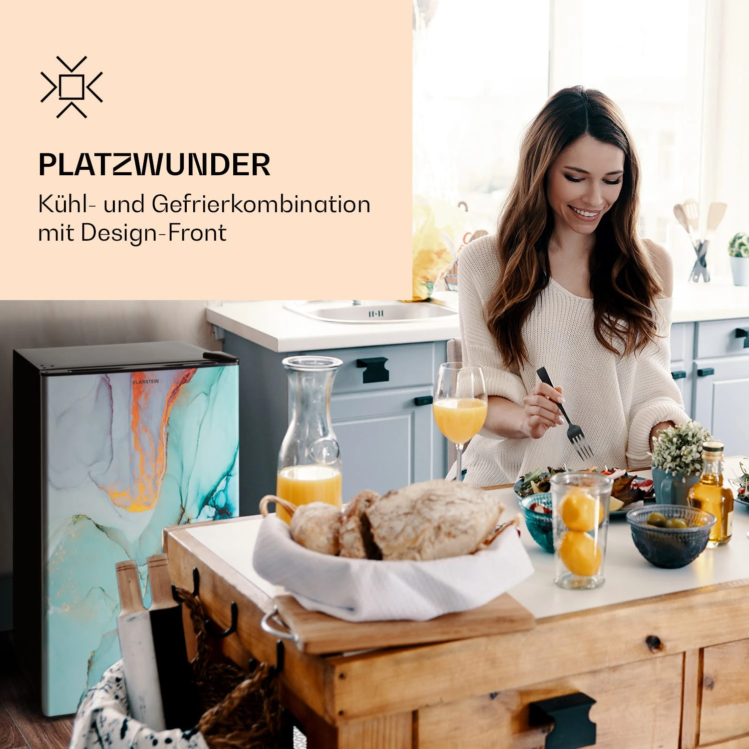 CoolArt 79L Kühl-Gefrier-Kombination EEK F Gefrierfach 9l Designtür 4 CoolArt 79L Kühl-Gefrier-Kombination EEK F Gefrierfach 9l Designtür – Bild 2