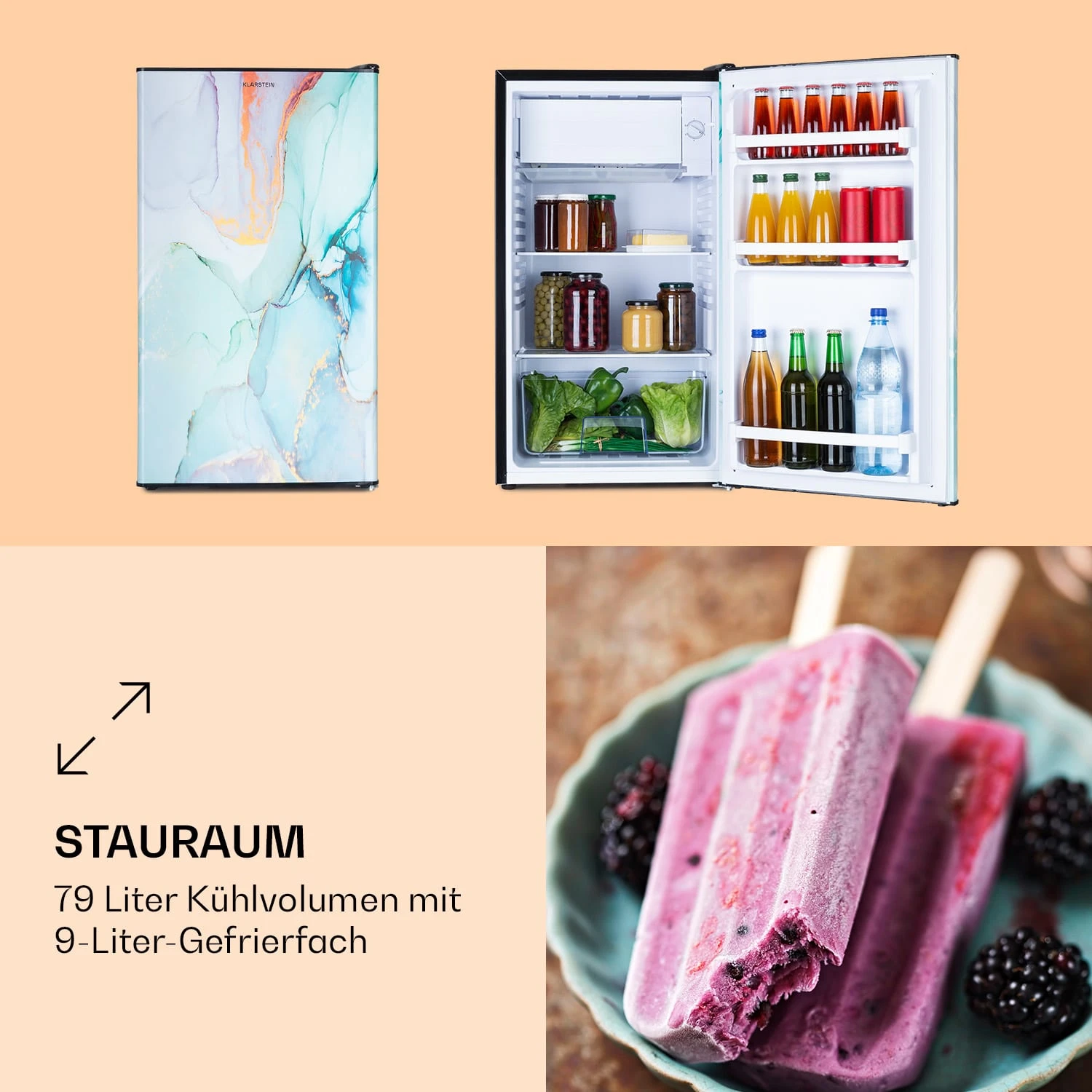 CoolArt 79L Kühl-Gefrier-Kombination EEK F Gefrierfach 9l Designtür 5 CoolArt 79L Kühl-Gefrier-Kombination EEK F Gefrierfach 9l Designtür – Bild 3