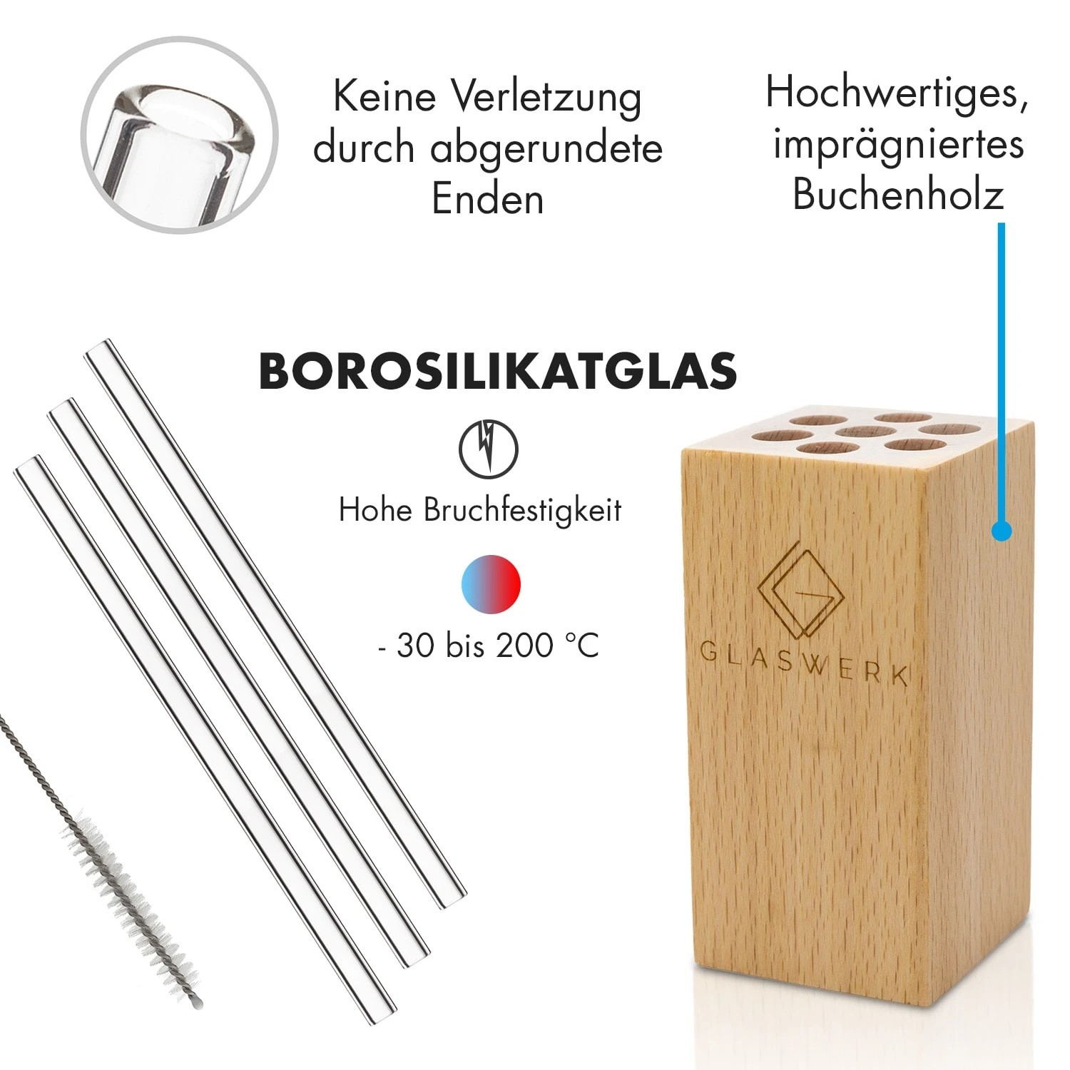 Glaswerk Salizzada Glasstrohhalme 7 Stück 0,8 X 20 Cm (ØxH) Holzhalterung Bürste 7 Glaswerk Salizzada Glasstrohhalme 7 Stück 0,8 X 20 Cm (ØxH) Holzhalterung Bürste – Bild 5