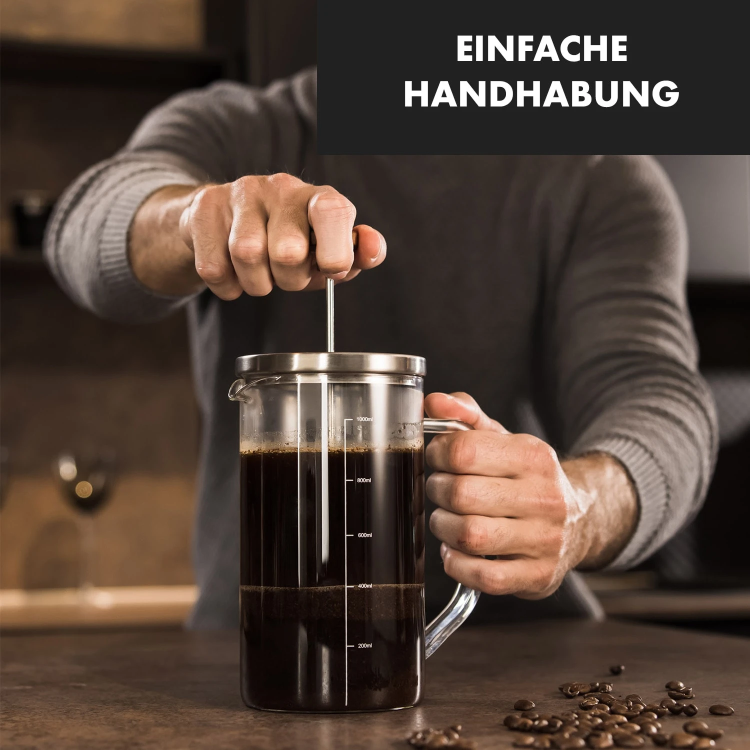 Glaswerk Ristretto French Press 1 Liter Borosilikatglas Edelstahl Walnussholz 5 Glaswerk Ristretto French Press 1 Liter Borosilikatglas Edelstahl Walnussholz – Bild 3