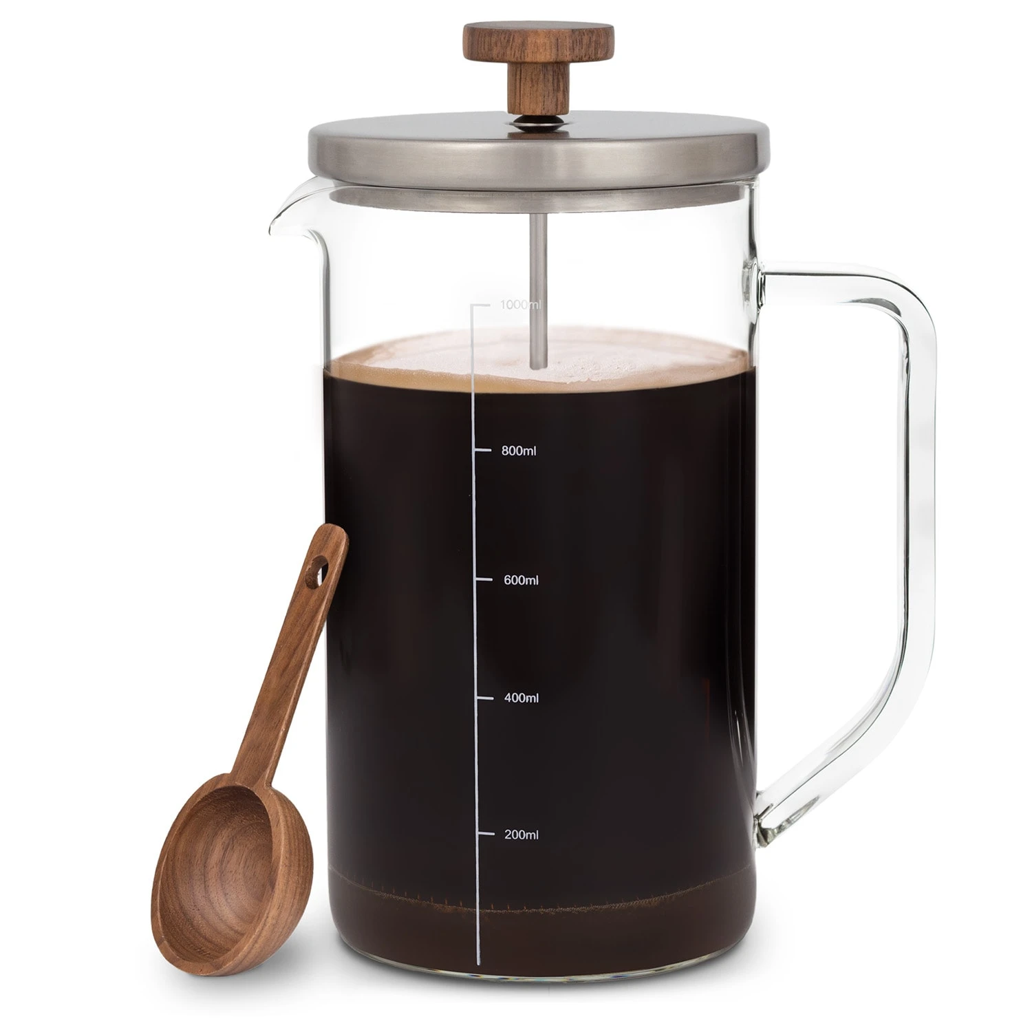 Glaswerk Ristretto French Press 1 Liter Borosilikatglas Edelstahl Walnussholz 3 Glaswerk Ristretto French Press 1 Liter Borosilikatglas Edelstahl Walnussholz