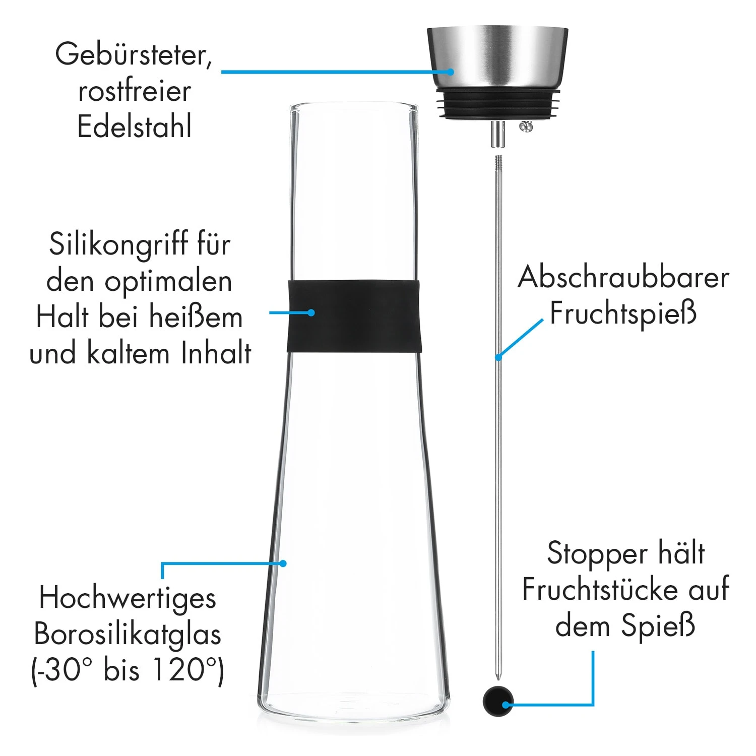Sile Karaffe 1,6 Liter Borosilikatglas Fruchtspieß Mit Stopper 6 Sile Karaffe 1,6 Liter Borosilikatglas Fruchtspieß Mit Stopper – Bild 4