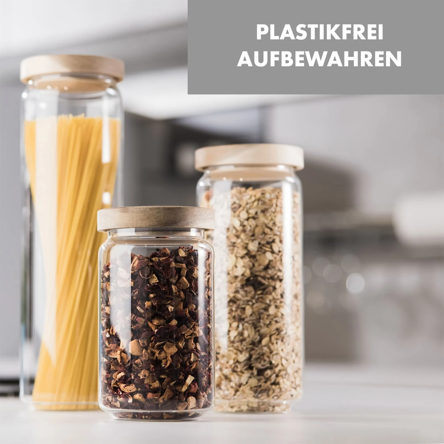 Glaswerk Lovage Vorratsgläser 0,75 1,1 1,5 L 3er Set Borosilikatglas Akazienholzdeckel Silikon 4 Glaswerk Lovage Vorratsgläser 0,75 1,1 1,5 L 3er Set Borosilikatglas Akazienholzdeckel Silikon – Bild 2