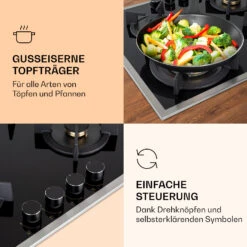 Goldflame Domino 4 Prime Gaskochfeld 4-flammig Messing-Brenner Glaskeramik 11 Goldflame Domino 4 Prime Gaskochfeld 4-flammig Messing-Brenner Glaskeramik -Klarstein 10037807 de 0003 logo