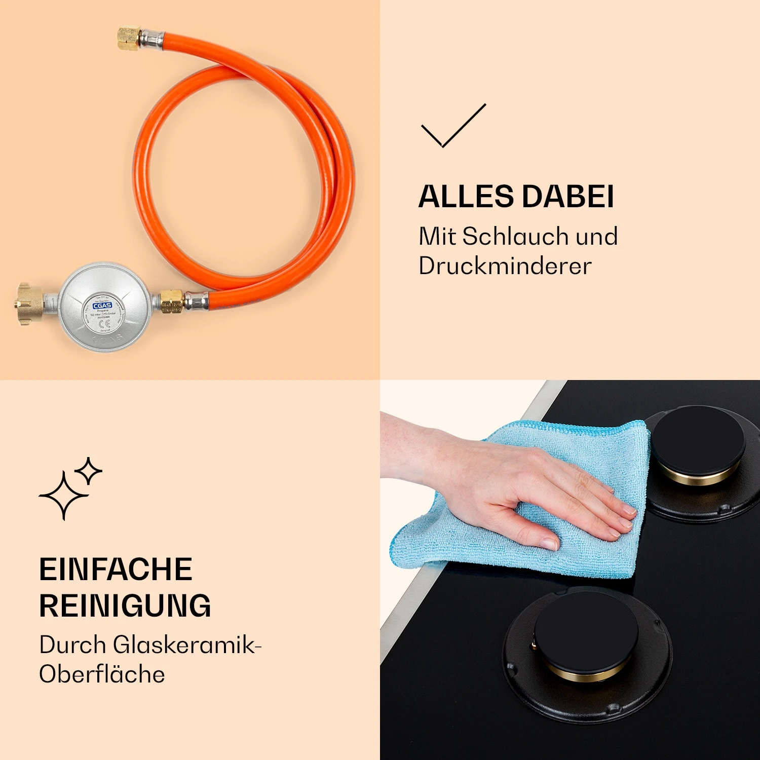 Goldflame Domino 4 Prime Gaskochfeld 4-flammig Messing-Brenner Glaskeramik 8 Goldflame Domino 4 Prime Gaskochfeld 4-flammig Messing-Brenner Glaskeramik – Bild 6