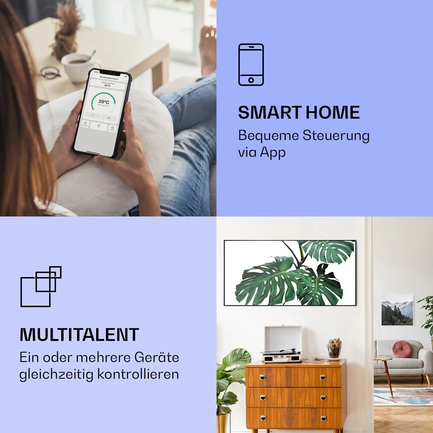 Wonderwall Air Art Smart Infrarotheizung Grünes Blatt 120x60cm 700W 4 Wonderwall Air Art Smart Infrarotheizung Grünes Blatt 120x60cm 700W – Bild 2