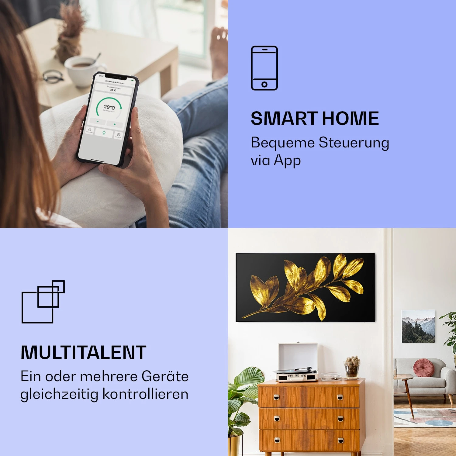 Wonderwall Air Art Smart Infrarotheizung Goldenes Blatt 120x60cm 700W 4 Wonderwall Air Art Smart Infrarotheizung Goldenes Blatt 120x60cm 700W – Bild 2