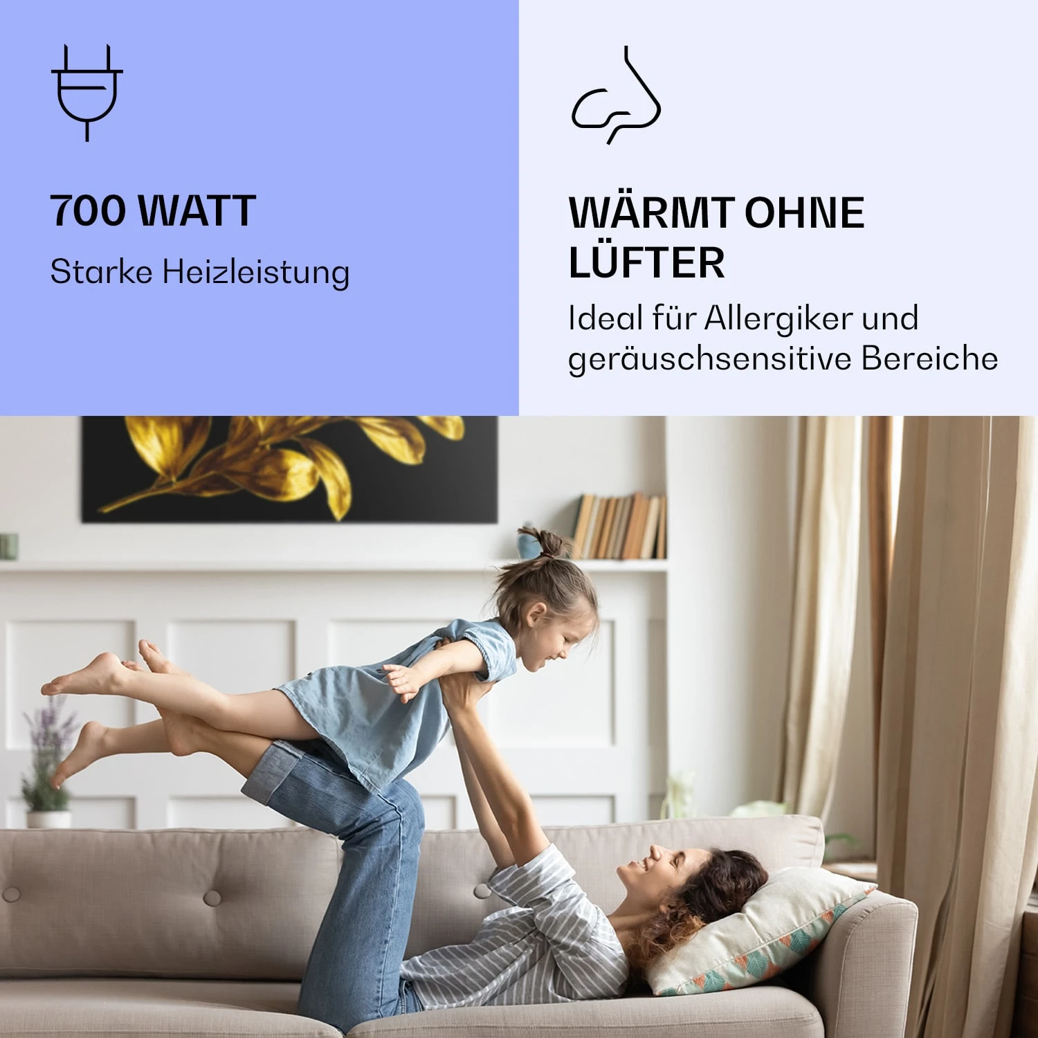 Wonderwall Air Art Smart Infrarotheizung Goldenes Blatt 120x60cm 700W 7 Wonderwall Air Art Smart Infrarotheizung Goldenes Blatt 120x60cm 700W – Bild 5