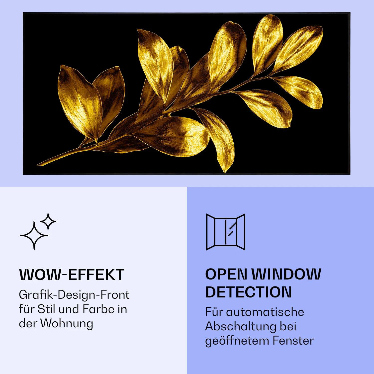 Wonderwall Air Art Smart Infrarotheizung Goldenes Blatt 120x60cm 700W 8 Wonderwall Air Art Smart Infrarotheizung Goldenes Blatt 120x60cm 700W – Bild 6