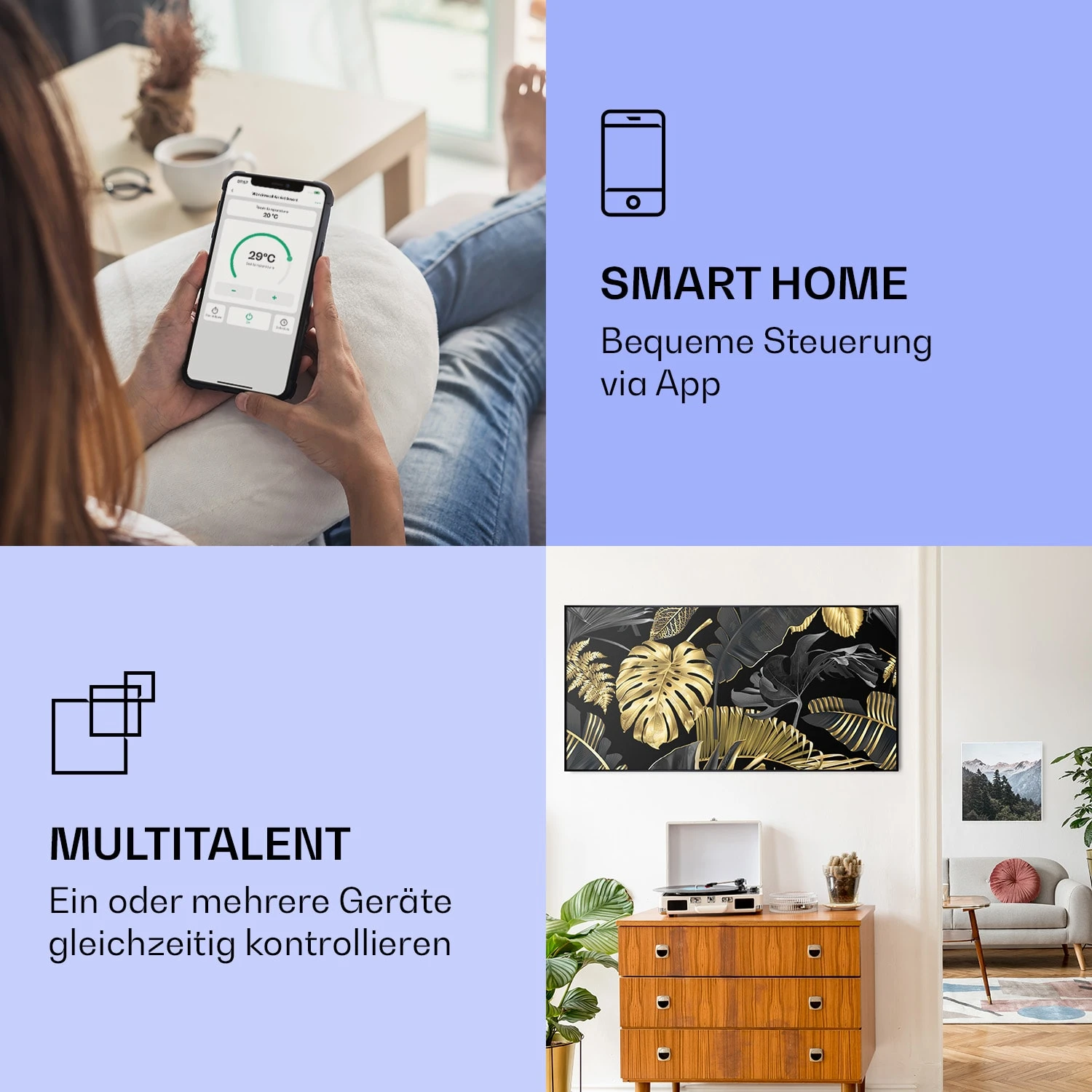 Wonderwall Air Art Smart Infrarotheizung Schwarzes Blatt 120x60cm 700W 4 Wonderwall Air Art Smart Infrarotheizung Schwarzes Blatt 120x60cm 700W – Bild 2