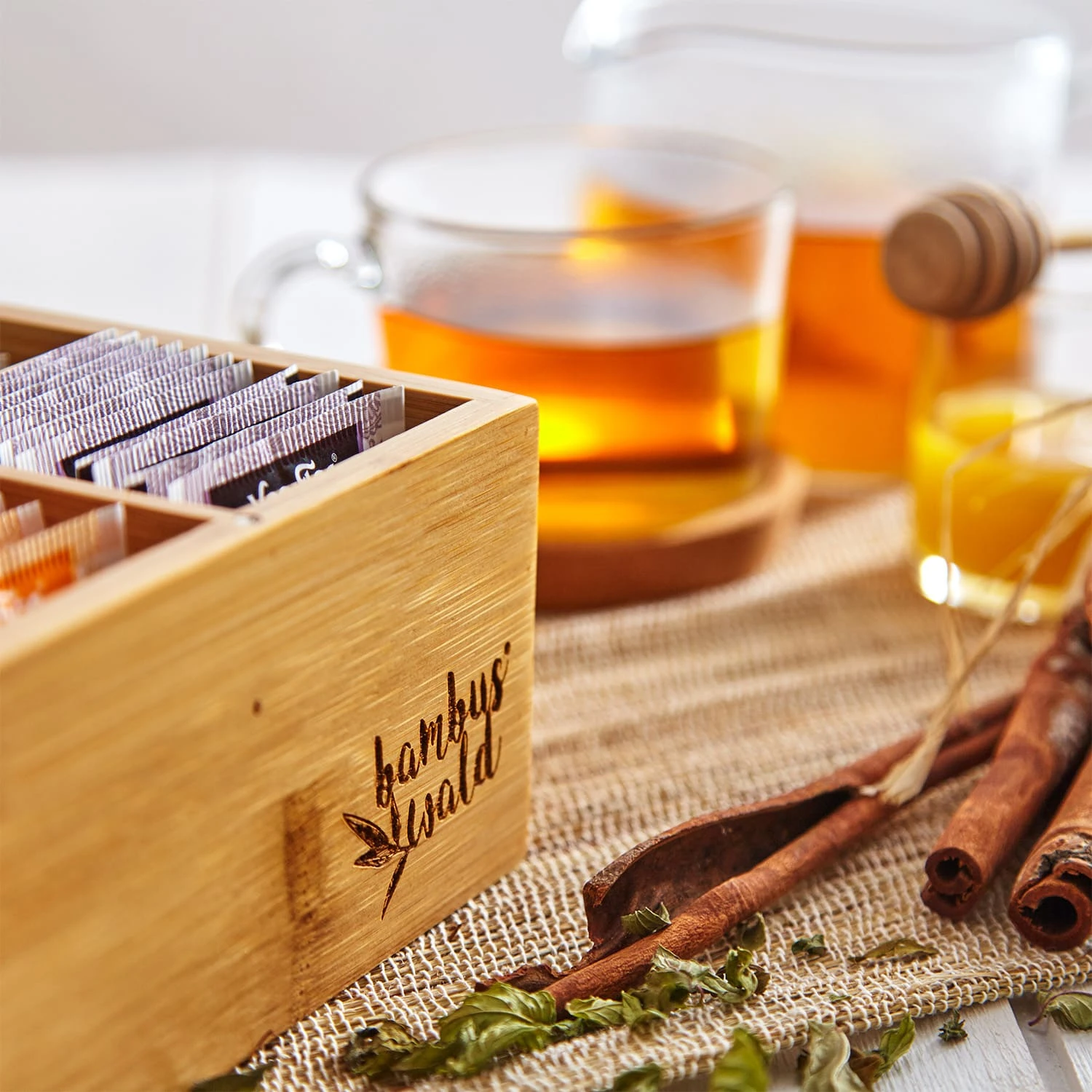 Teebox 8 Fächer 120 Teebeutel Kunststoff-Sichtfenster Bambus 4 Teebox 8 Fächer 120 Teebeutel Kunststoff-Sichtfenster Bambus – Bild 2