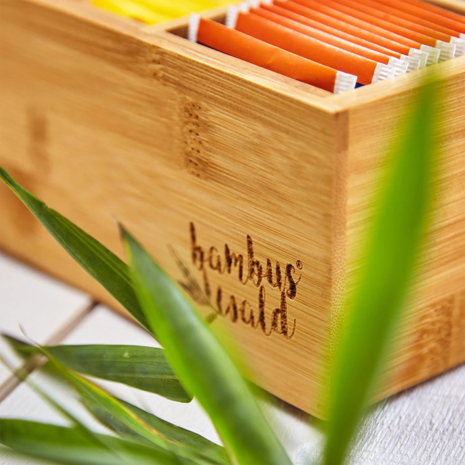 Teebox 6 Fächer 90 Teebeutel Kunststoff-Sichtfenster Bambus 8 Teebox 6 Fächer 90 Teebeutel Kunststoff-Sichtfenster Bambus – Bild 6