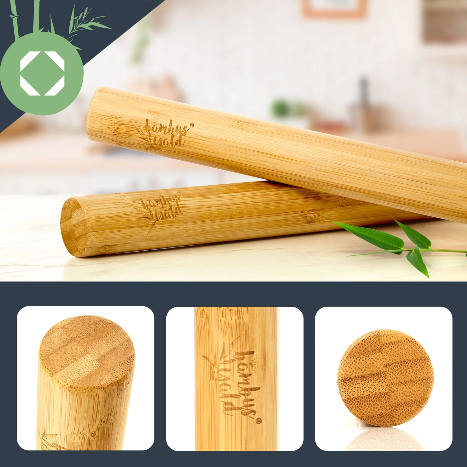 Teigroller 2er-Set 100 % Bambus 30/40 X 3,3 Cm (LxØ) Glatt Bambus 4 Teigroller 2er-Set 100 % Bambus 30/40 X 3,3 Cm (LxØ) Glatt Bambus – Bild 2
