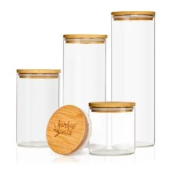 Rundes Glas Mit Bambusdeckel 4er-Set Inhalt: 600 Ml, 1000 Ml, 1500 Ml, 1800 Ml