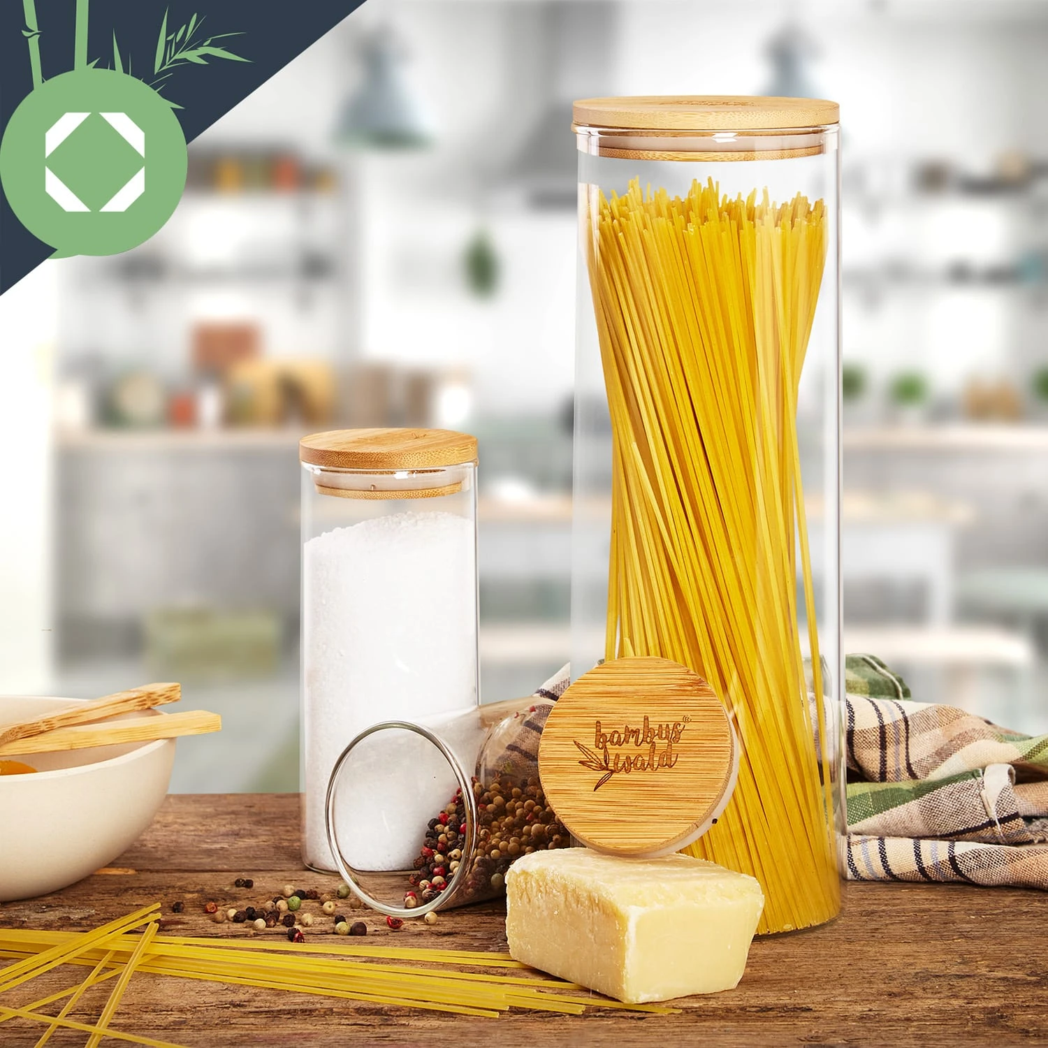 Rundes Glas Mit Bambusdeckel 4er-Set Inhalt: 600 Ml, 1000 Ml, 1500 Ml, 1800 Ml 9 Rundes Glas Mit Bambusdeckel 4er-Set Inhalt: 600 Ml, 1000 Ml, 1500 Ml, 1800 Ml – Bild 7