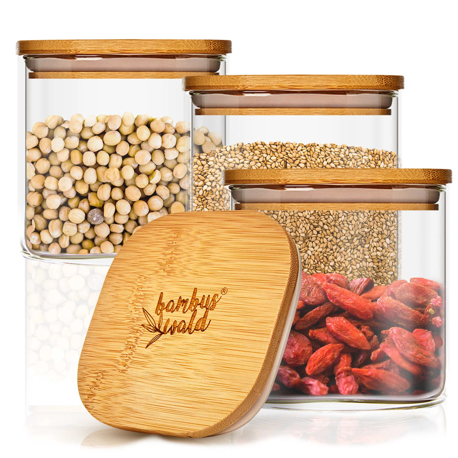 Eckiges Glas Mit Bambusdeckel Luftdicht Mit Silikonring 10x10x10 Cm 3x 700 Ml 3 Eckiges Glas Mit Bambusdeckel Luftdicht Mit Silikonring 10x10x10 Cm 3x 700 Ml