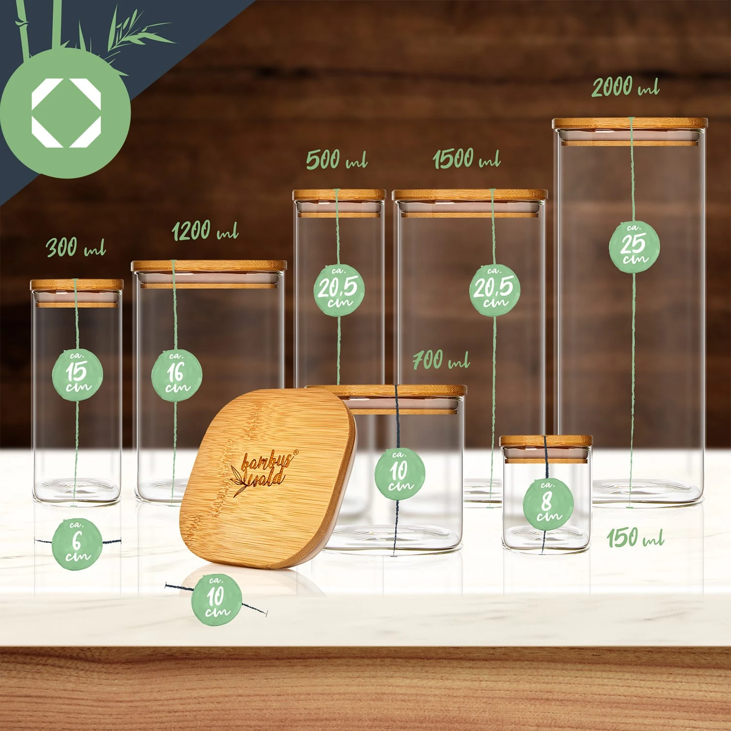 Eckiges Glas Mit Bambusdeckel Luftdicht Mit Silikonring 10x10x10 Cm 3x 700 Ml 9 Eckiges Glas Mit Bambusdeckel Luftdicht Mit Silikonring 10x10x10 Cm 3x 700 Ml – Bild 7