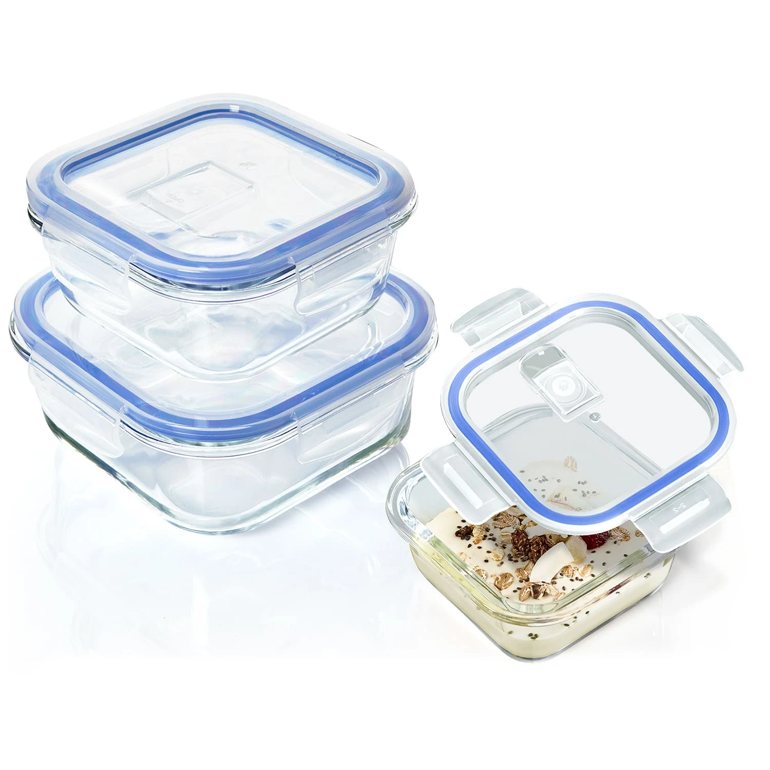 Quadratische Glasbox 800 Ml, 620 Ml, 320 Ml Mit Deckel Luftdicht Auslaufsicher 3 Quadratische Glasbox 800 Ml, 620 Ml, 320 Ml Mit Deckel Luftdicht Auslaufsicher