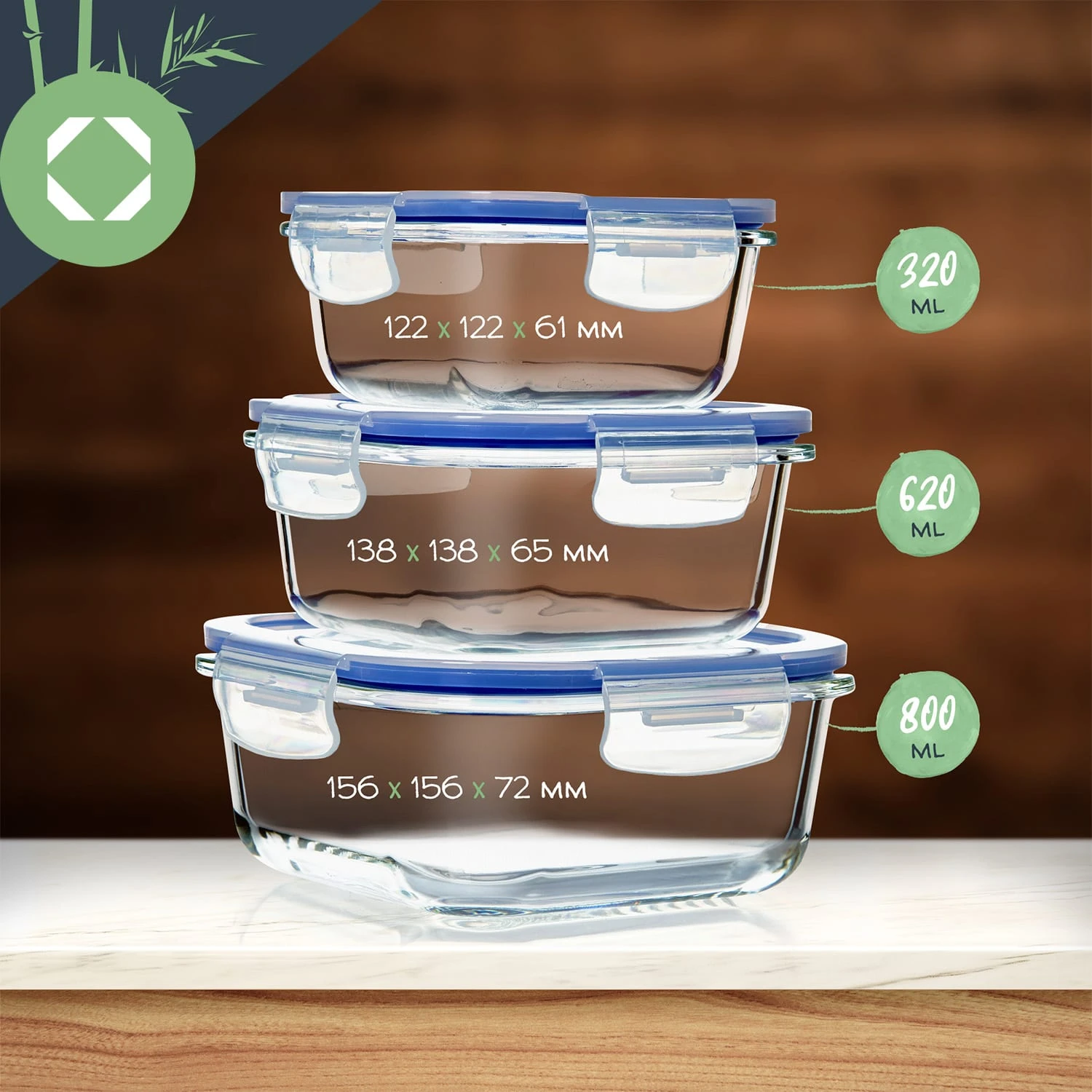 Quadratische Glasbox 800 Ml, 620 Ml, 320 Ml Mit Deckel Luftdicht Auslaufsicher 10 Quadratische Glasbox 800 Ml, 620 Ml, 320 Ml Mit Deckel Luftdicht Auslaufsicher – Bild 8