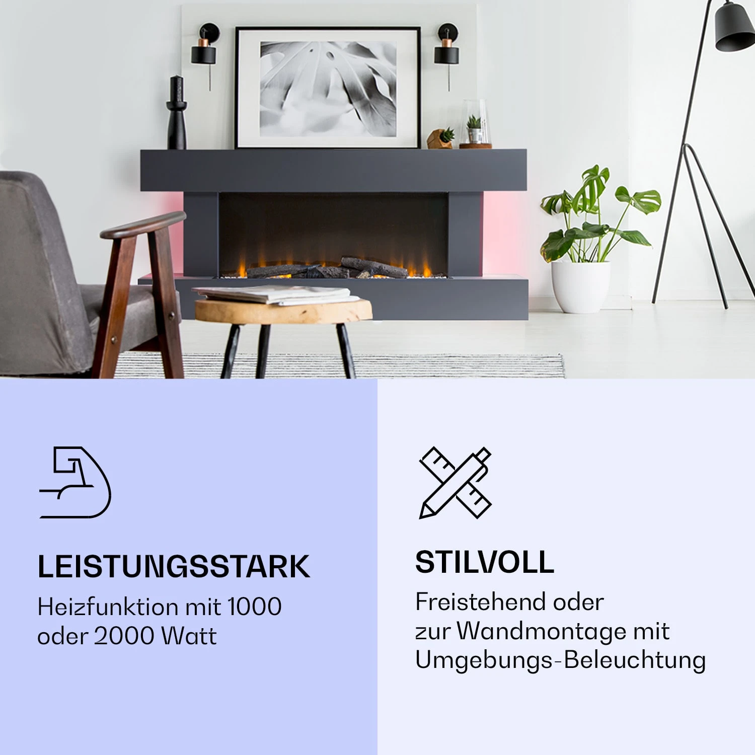 Studio Light & Fire 1 Smart Kamin 1000/2000W MDF WiFi-Steuerung 5 Studio Light & Fire 1 Smart Kamin 1000/2000W MDF WiFi-Steuerung – Bild 3