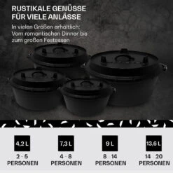 Guernsey Premium Dutch Oven 6.0 BBQ-Topf Gusseisen Größe M / 6 Qt -Klarstein 10038638 de 0006 usp