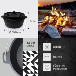 Guernsey Premium Dutch Oven 9.0 BBQ-Topf Gusseisen Voreingebrannt Größe L / 9 Qt 12 Guernsey Premium Dutch Oven 9.0 BBQ-Topf Gusseisen Voreingebrannt Größe L / 9 Qt -Klarstein 10038639 de 0004 usp
