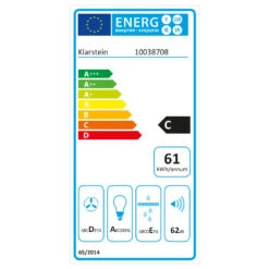 Futurelight Smart Inselabzugshaube Umluft 420m³/h LED Edelstahl -Klarstein 10038708 energy label