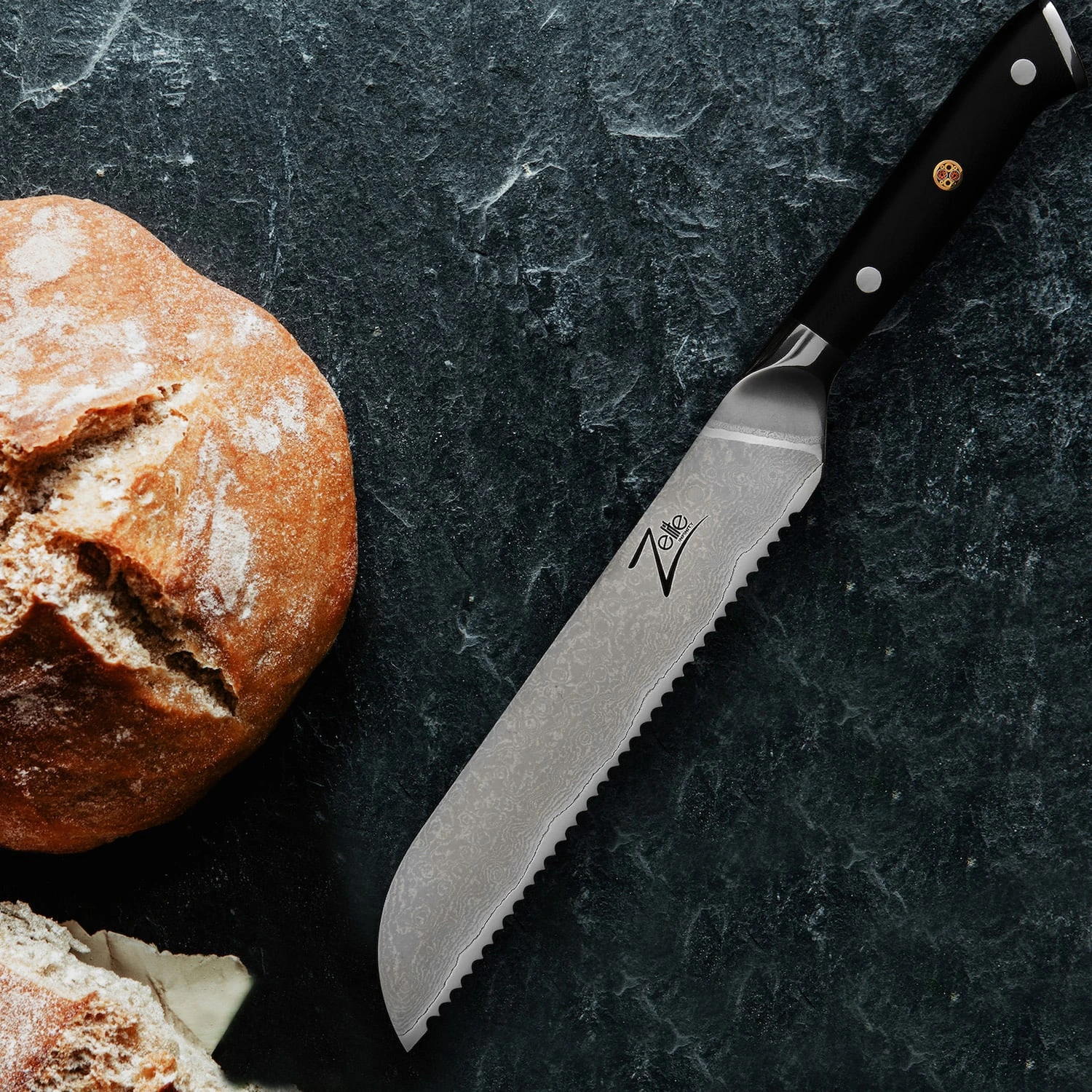 Alpha-Royal Japanese Serie 8" Brotmesser 18° Wellenschliff Damaszener-Stahl 7 Alpha-Royal Japanese Serie 8" Brotmesser 18° Wellenschliff Damaszener-Stahl – Bild 5
