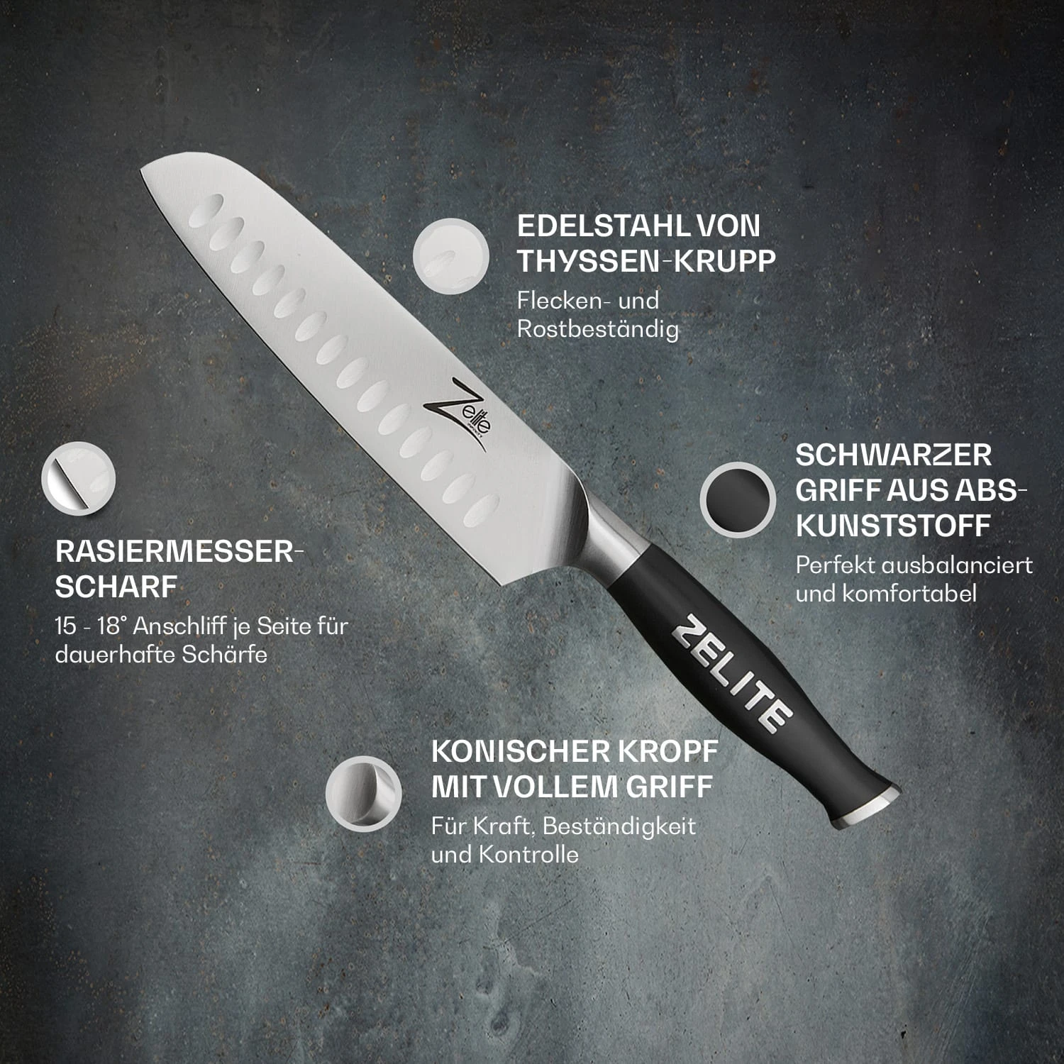 Comfort Pro Serie 7" Santokumesser 56 HRC Edelstahl 4 Comfort Pro Serie 7" Santokumesser 56 HRC Edelstahl – Bild 2