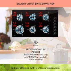 Trifecta 6 Gaskochfeld 6-flammig Gusseisen Glaskeramik -Klarstein 10039422 de 0003 usp