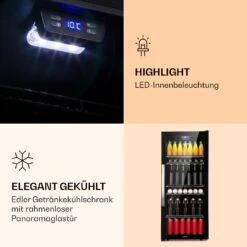 Beersafe 7XL Kühlschrank 242 Liter 5 Böden Panoramaglastür Edelstahl -Klarstein 10039513 de 0004 logo