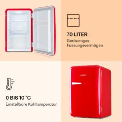Audrey Retro-Kühlschrank 70 Liter 3 Regale 2 Türfächer Innenbeleuchtung 13 Audrey Retro-Kühlschrank 70 Liter 3 Regale 2 Türfächer Innenbeleuchtung -Klarstein 10039692 de 0004 logo