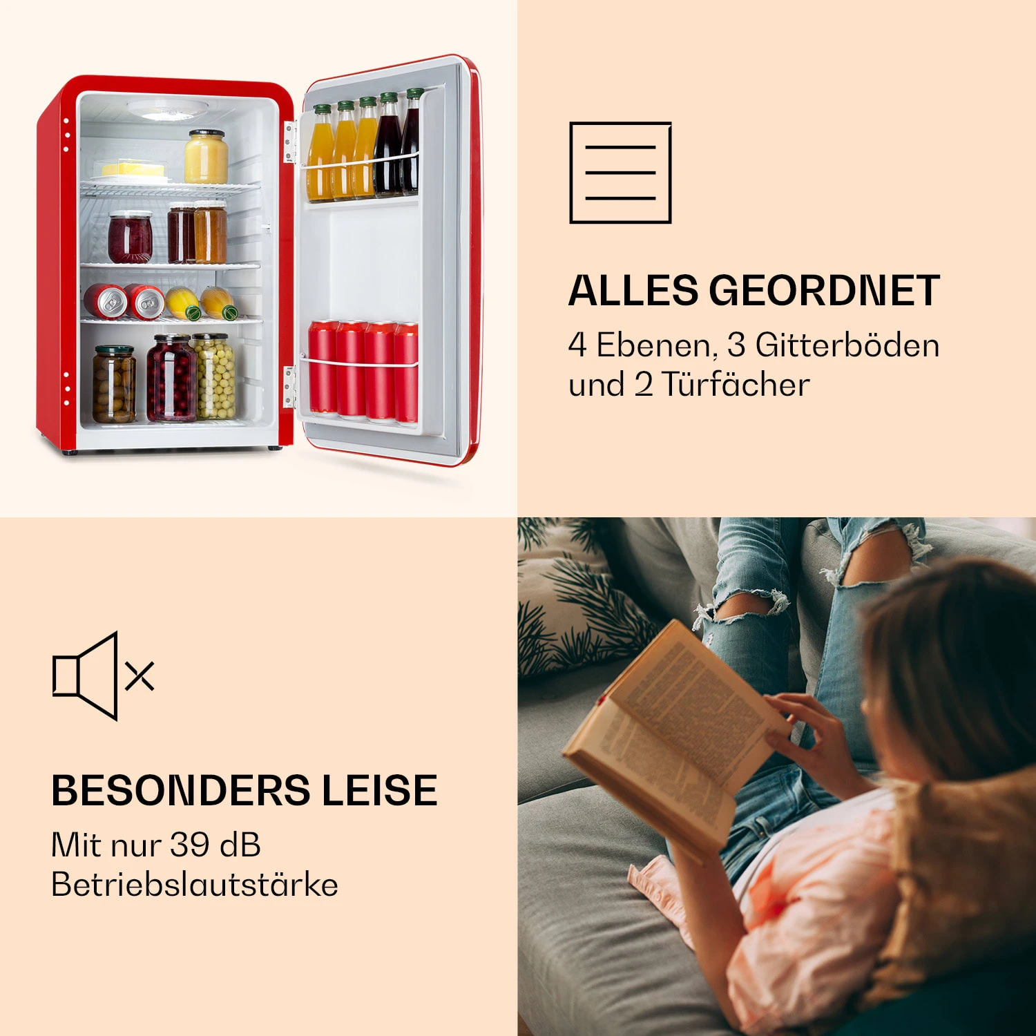 Audrey Retro-Kühlschrank 70 Liter 3 Regale 2 Türfächer Innenbeleuchtung 8 Audrey Retro-Kühlschrank 70 Liter 3 Regale 2 Türfächer Innenbeleuchtung – Bild 6