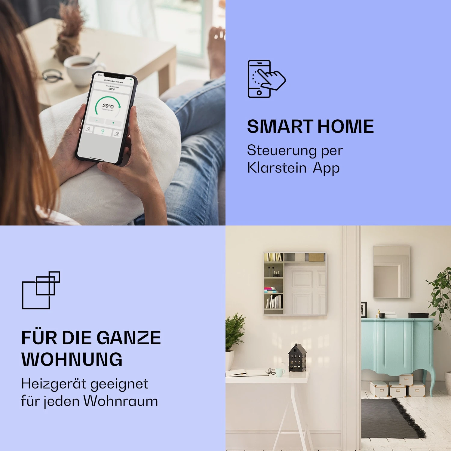 La Palma 500 Smart 2-in-1 Heizgerät Infrarot Konvektor 60x60cm 500W Spiegelfront 4 La Palma 500 Smart 2-in-1 Heizgerät Infrarot Konvektor 60x60cm 500W Spiegelfront – Bild 2