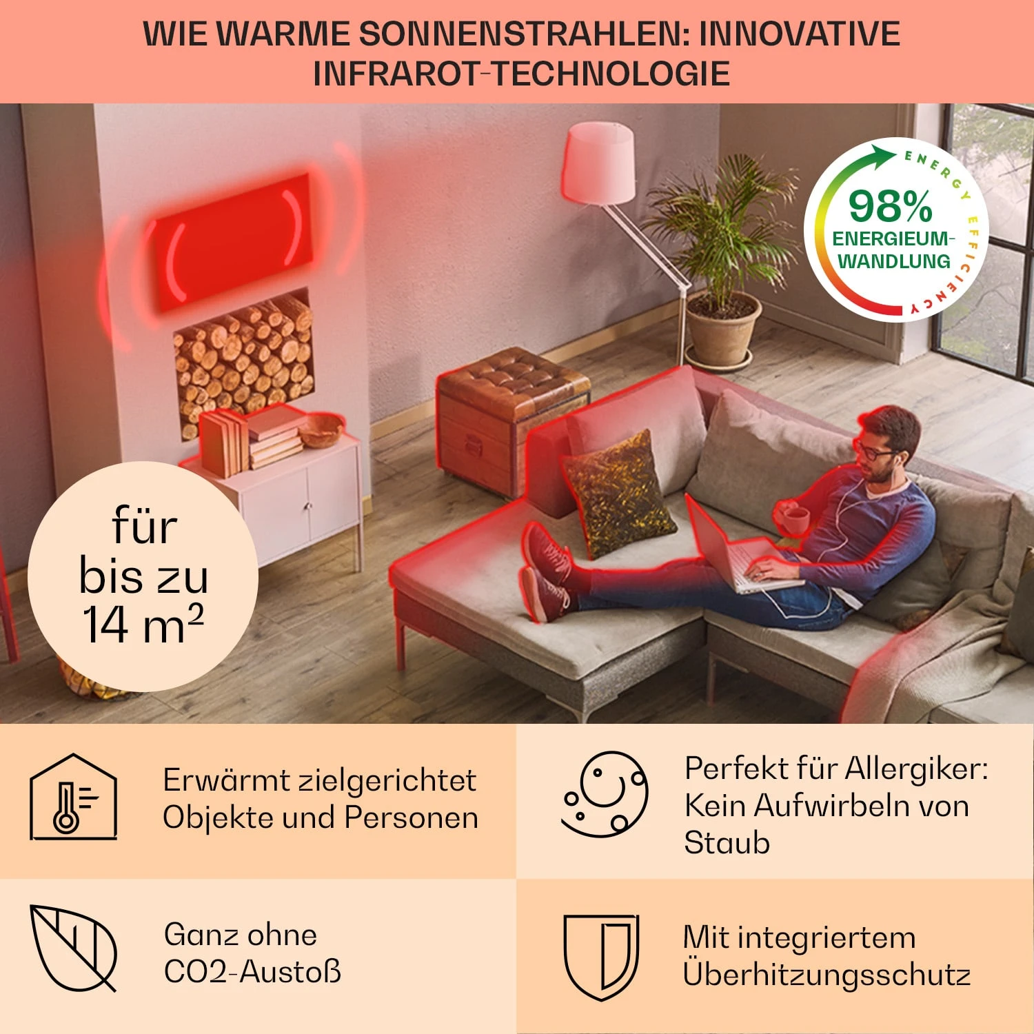 La Palma 750 Smart 2-in-1 Heizgerät Infrarot Konvektor 85x60cm 750W Spiegelfront 6 La Palma 750 Smart 2-in-1 Heizgerät Infrarot Konvektor 85x60cm 750W Spiegelfront – Bild 4