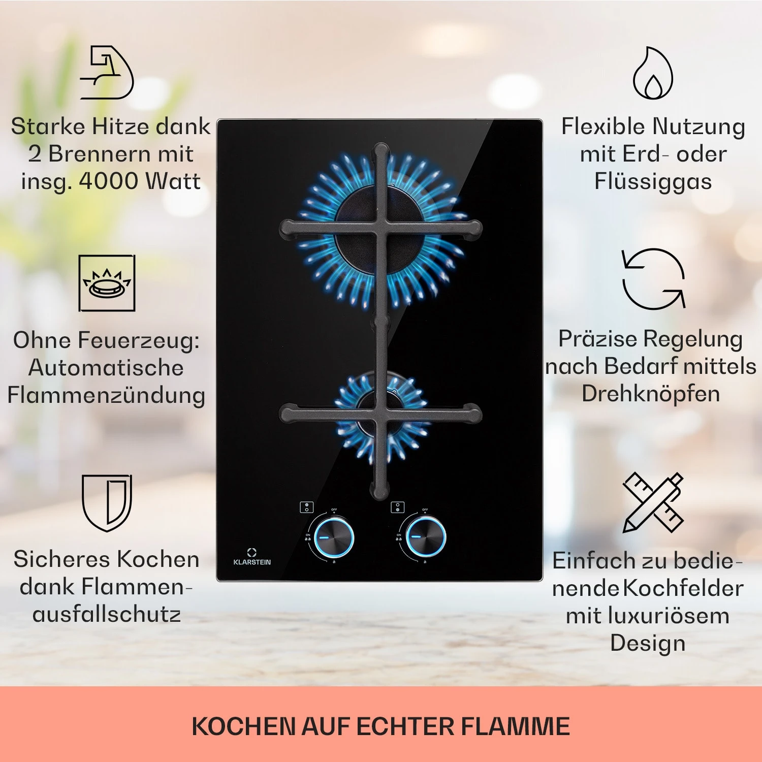 Illuminosa Domino Gaskochfeld 2-flammig Sabaf-Brenner Glaskeramik 4 Illuminosa Domino Gaskochfeld 2-flammig Sabaf-Brenner Glaskeramik – Bild 2