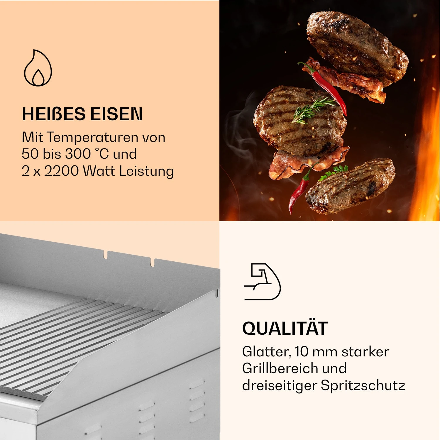 Grillmeile 4400 Elektrogrill Plancha 2x2200W Grillplatte Edelstahl 7 Grillmeile 4400 Elektrogrill Plancha 2x2200W Grillplatte Edelstahl – Bild 5