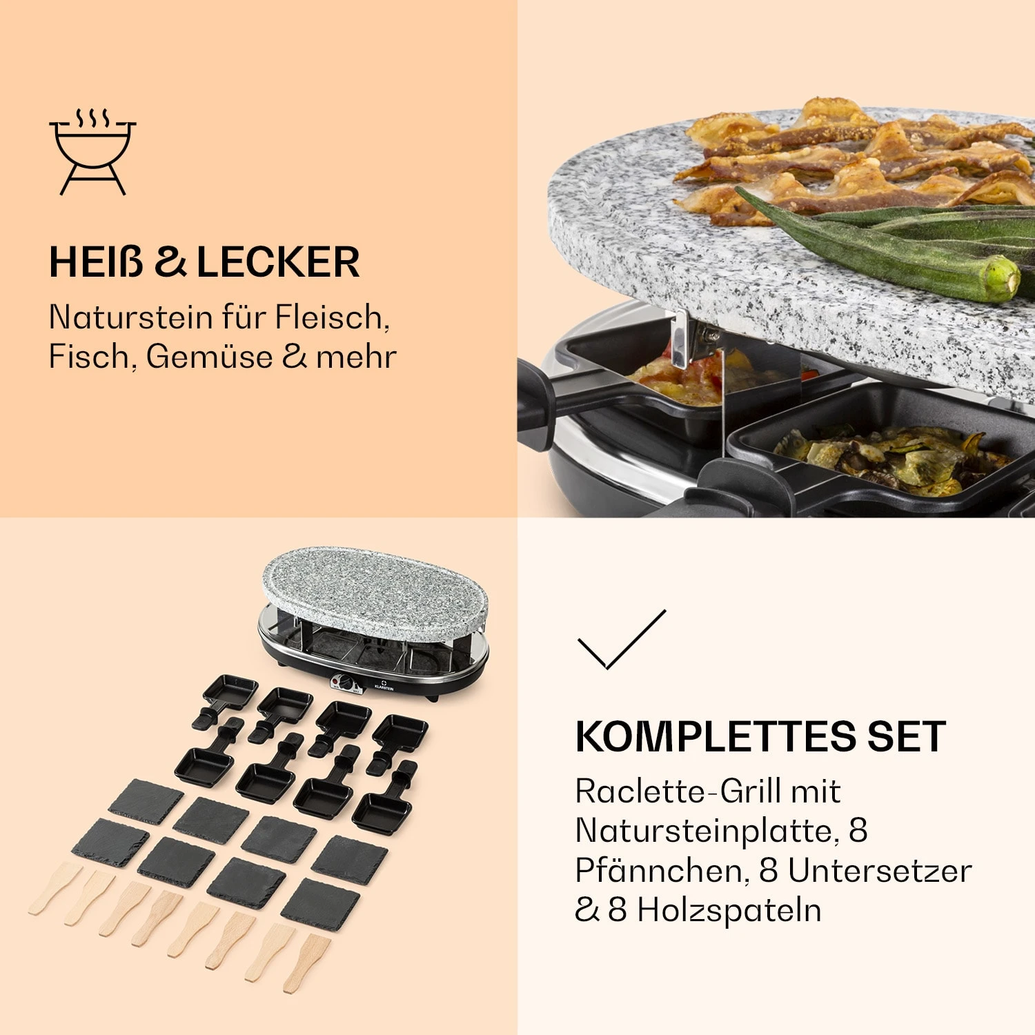 Steaklette Raclette Raclette-Grill Mit Zubehör Für 8 Personen 6 Steaklette Raclette Raclette-Grill Mit Zubehör Für 8 Personen – Bild 4