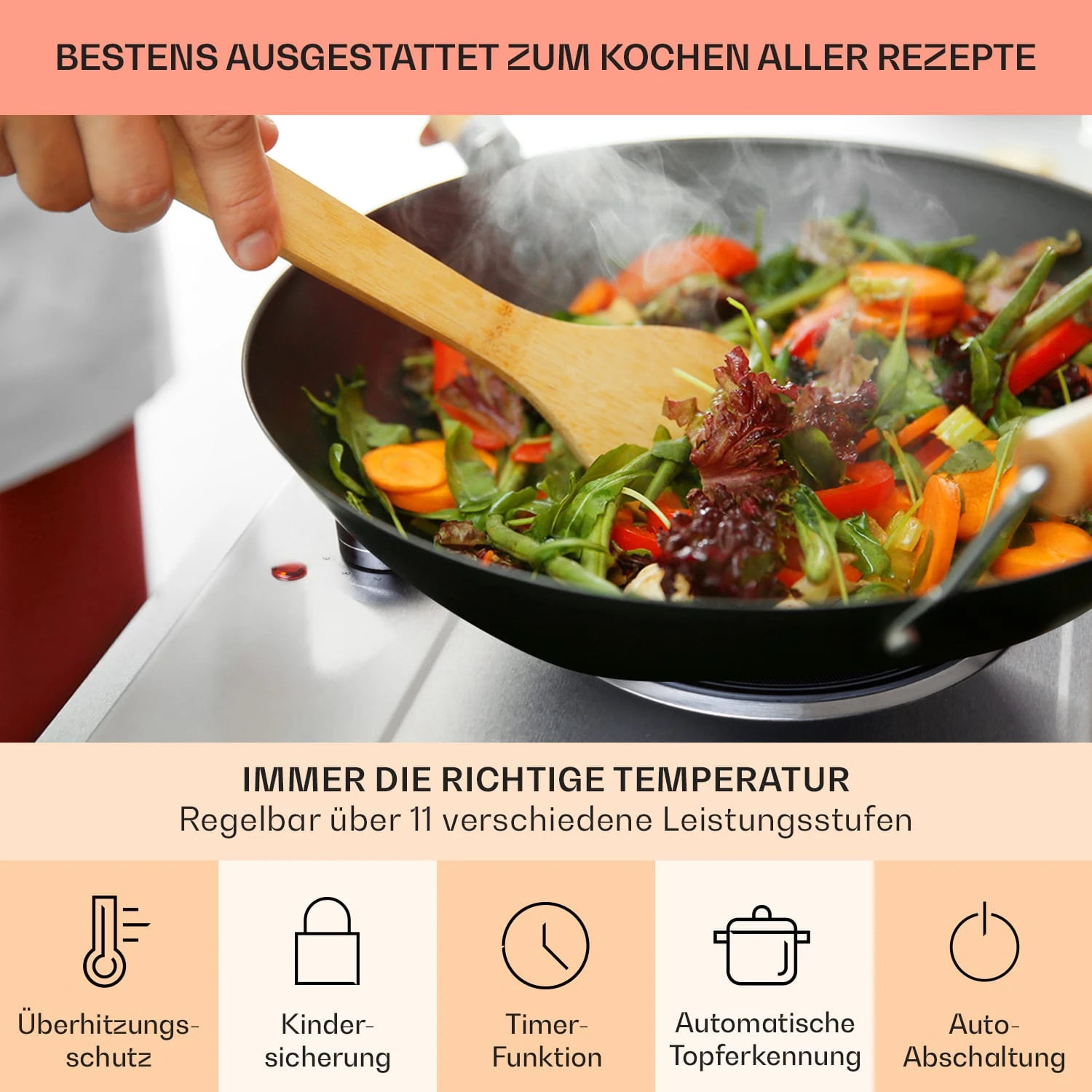 Ramsey Doppel-Kochfeld 2400W 11 Leistungsstufen Glaskeramik 7 Ramsey Doppel-Kochfeld 2400W 11 Leistungsstufen Glaskeramik – Bild 5