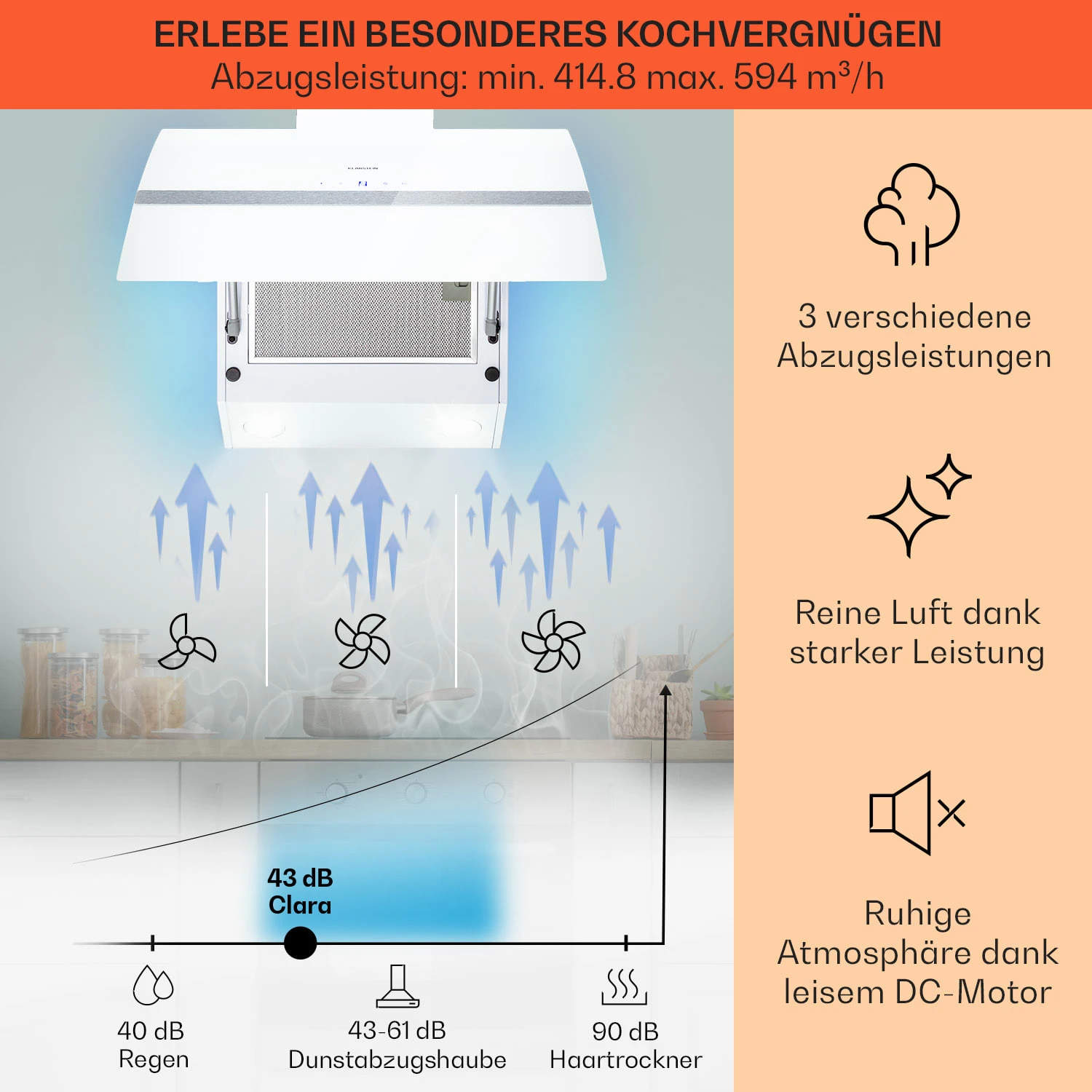 Clara 60 Dunstabzugshaube Glas 509 M³/h Touch Ambiente-Licht 5 Clara 60 Dunstabzugshaube Glas 509 M³/h Touch Ambiente-Licht – Bild 3
