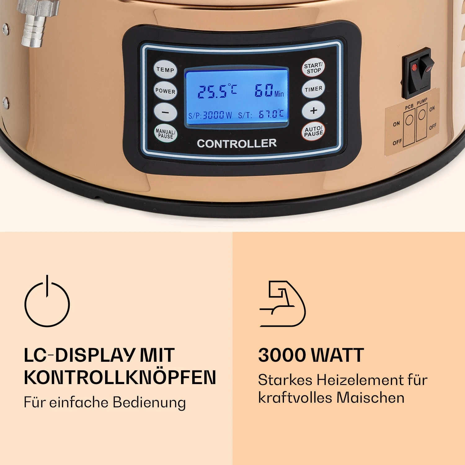 Mundschenk Maischekessel, Bierbrauanlage, 2500 W, 30 L, 9 Programme 5 Mundschenk Maischekessel, Bierbrauanlage, 2500 W, 30 L, 9 Programme – Bild 3