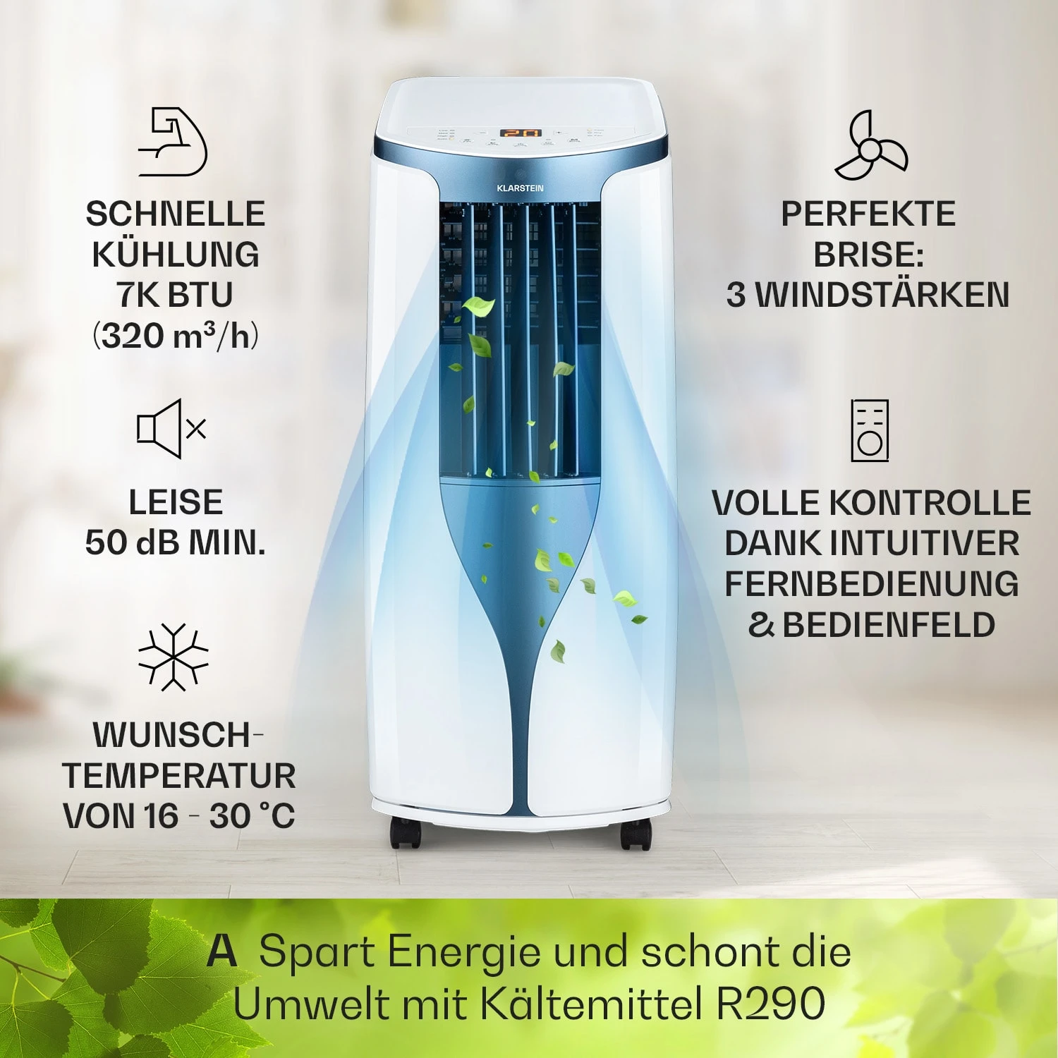 New Breeze 7 Mobile Klimaanlage 7000BTU 2,1kW Bis 34m² EEC A Mobil Fernbedienung 5 New Breeze 7 Mobile Klimaanlage 7000BTU 2,1kW Bis 34m² EEC A Mobil Fernbedienung – Bild 3
