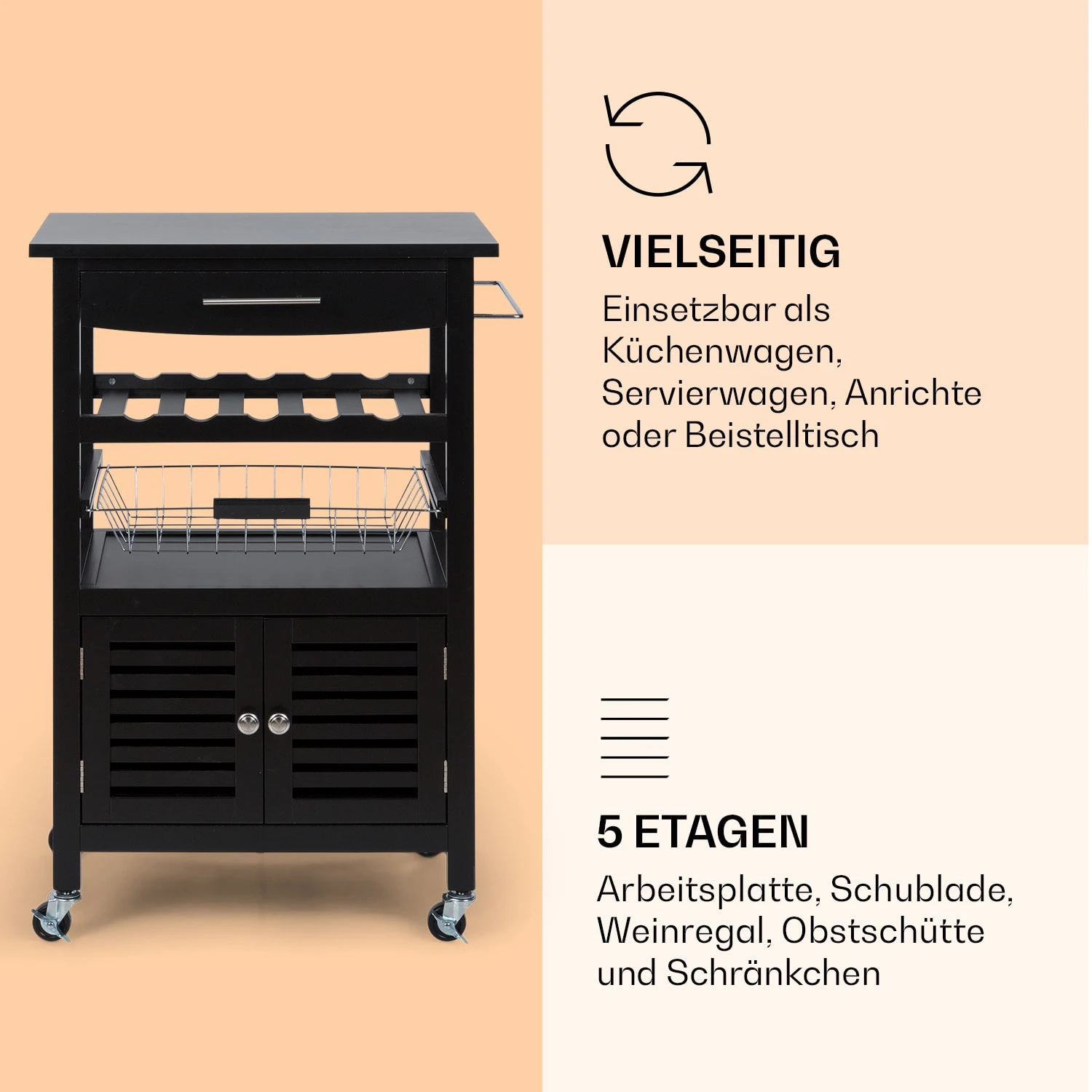 Louisiana Servierwagen Küchenwagen 5 Etagen Holz Handtuchhalter Mobil 6 Louisiana Servierwagen Küchenwagen 5 Etagen Holz Handtuchhalter Mobil – Bild 4