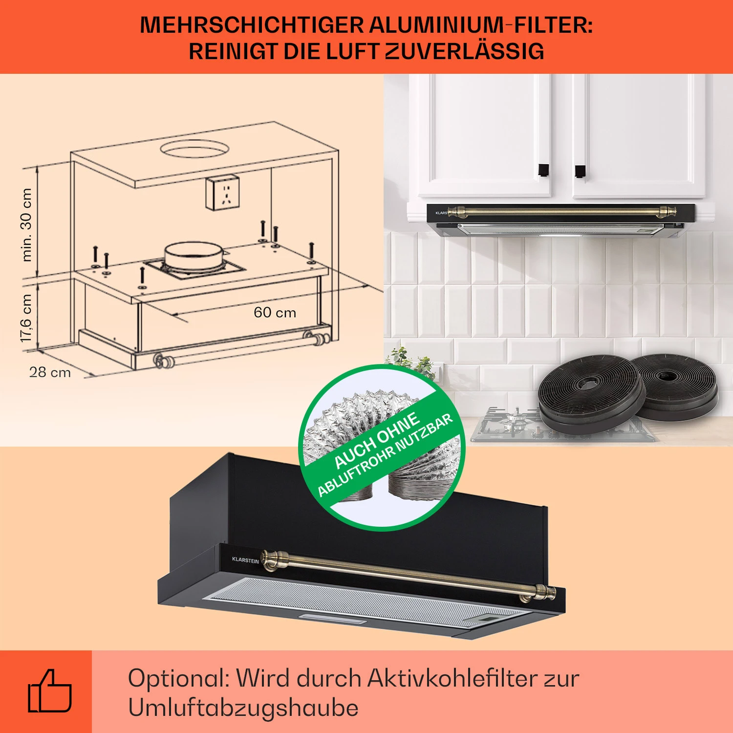 Vilhelmine Flachschirmhaube 60 Retro EEK B Abluftleistung: 332 M³/h Ausziehbar 7 Vilhelmine Flachschirmhaube 60 Retro EEK B Abluftleistung: 332 M³/h Ausziehbar – Bild 5