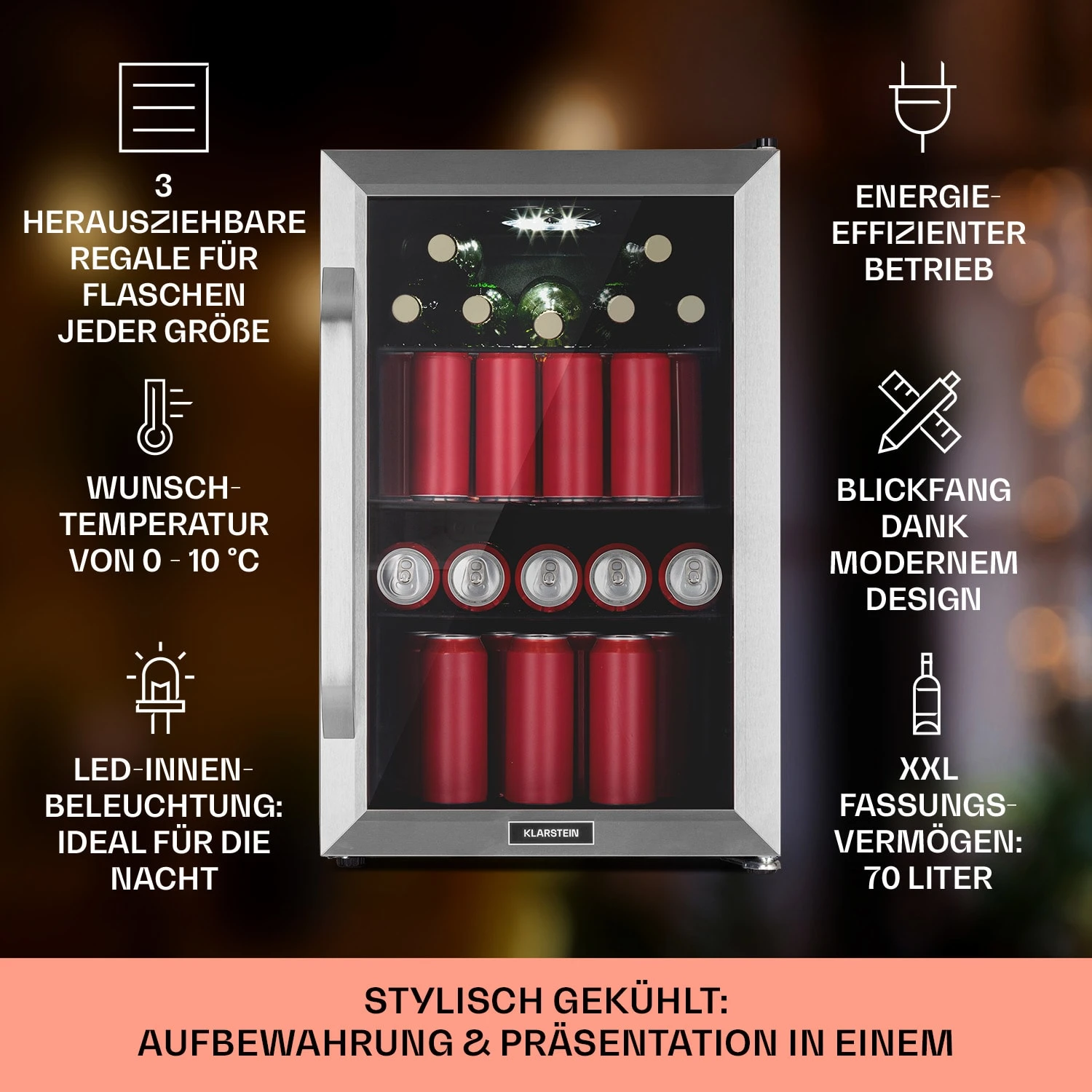 Beersafe 70 Bierzeit Edition Kühlschrank 70 Liter 3 Böden Panoramaglastür Edelstahl 4 Beersafe 70 Bierzeit Edition Kühlschrank 70 Liter 3 Böden Panoramaglastür Edelstahl – Bild 2