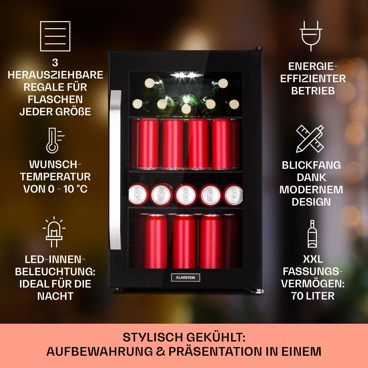 Beersafe 70 Birra Milano Edition Kühlschrank 70 Liter 3 Böden Panoramaglastür Edelstahl 4 Beersafe 70 Birra Milano Edition Kühlschrank 70 Liter 3 Böden Panoramaglastür Edelstahl – Bild 2