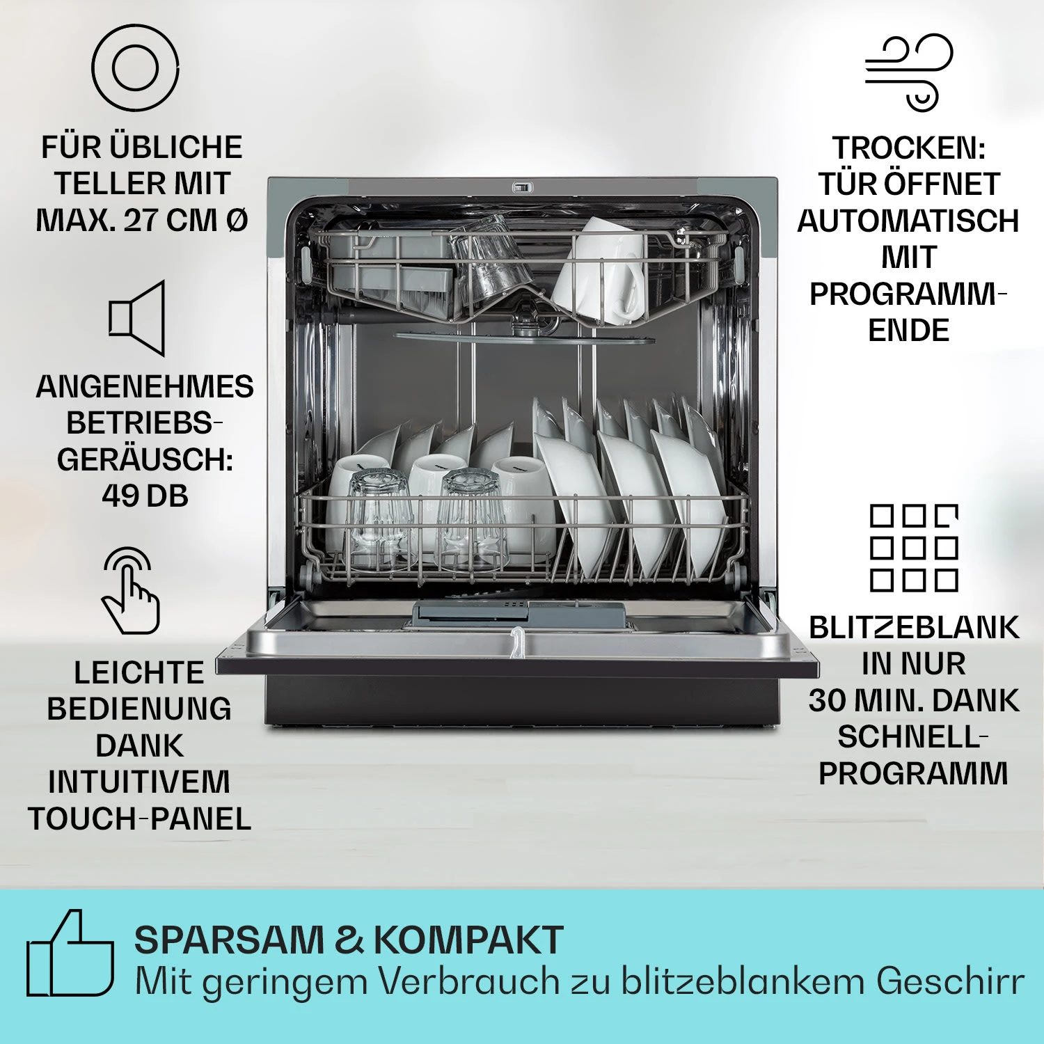Amazonia 8 Geschirrspülmaschine 1620 Watt Für 8 Maßgedecke 49 DB Aquastop 4 Amazonia 8 Geschirrspülmaschine 1620 Watt Für 8 Maßgedecke 49 DB Aquastop – Bild 2